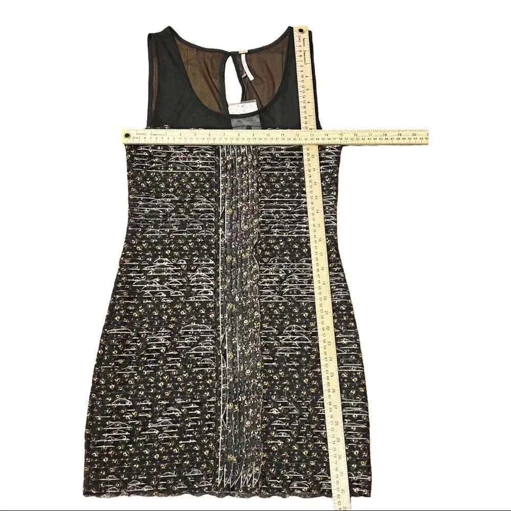 FREE PEOPLE Gray Floral Sleeveless Ruffle Shimmy Bodycon Mini Dress Small